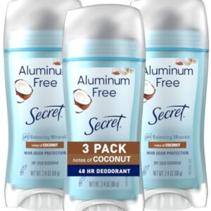 Secret Deodorant Aluminum Free for Women, 48hr Odor Protection, Free of Parabens Dyes Talc & Baking Soda, Coconut Scent, 2.4 oz (Pack Of 3)