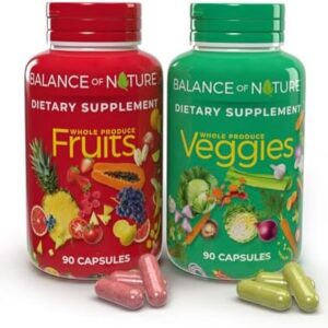 Balance of Nature Fruits & and Veggies Supplements - Whole Fruit and Vegetable Ingredients for Women, Men, and Kids - 90 Fruit Capsules, 90 Veggie Capsules - 1 Set