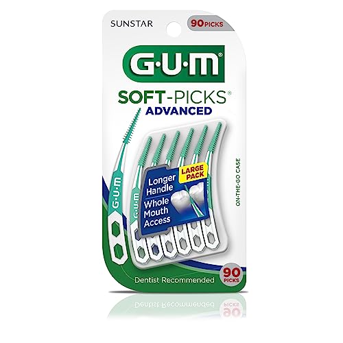 GUM Soft-Picks Advanced, Easy to Use Dental Picks for Teeth Cleaning and Gum Health, Disposable Interdental Brushes with Convenient Carry Case, Dentist Recommended Dental Picks, 90ct (3pk) - Image 2