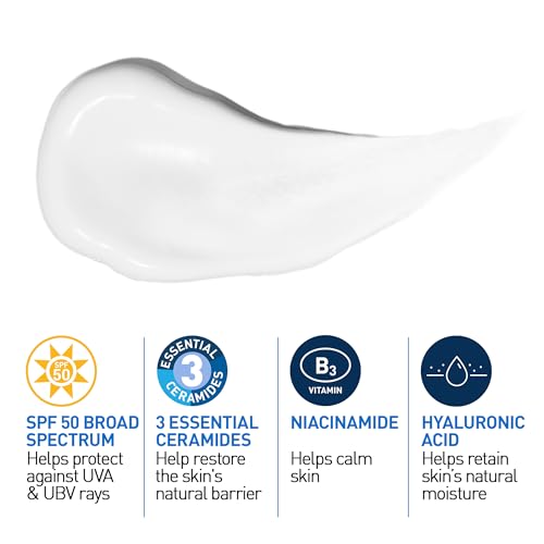 CeraVe AM Facial Moisturizing Lotion SPF 50 | Face Moisturizer with SPF, Hyaluronic Acid, Niacinamide & Ceramides | Non-Greasy | Blends Seamlessly With No White Cast | Non Comedogenic Sunscreen | 3 Oz - Image 2