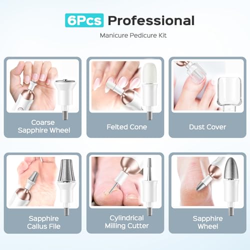 COSLUS Professional Manicure Pedicure Kit: 5 in 1 Electric Nail File Set Toenail Grinder, 5 Speed Cordless Nail Drill for Thick Nail Toenail Cuticle, Hand Feet Trimmer Buffer for Women Men Baby Pets - Image 7