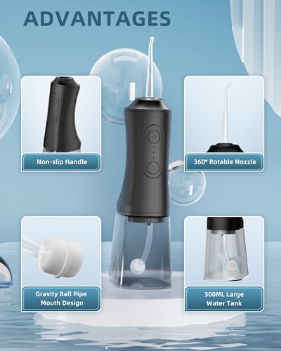 Water Flosser, Water Dental Flosser Pick for Teeth, 300ML IPX7 Waterproof Oral Irrigator, 3 Modes 4 Replaceable Jet Tips, Professional Flossing Cleaning Picks for Home Travel Gums, Braces Care (Black) - Image 5
