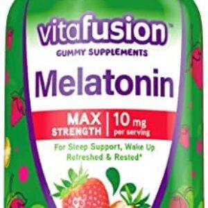 Vitafusion Max Strength Melatonin Gummy Supplements, Strawberry Flavored, 10 mg Melatonin Sleep Supplements, America’s Number 1 Gummy Vitamin Brand, 50 Day Supply, 100 Count