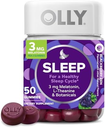 OLLY Sleep Gummy, Occasional Sleep Support, 3 mg Melatonin, L-Theanine, Chamomile, Lemon Balm, Sleep Aid, Blackberry, 50 Count