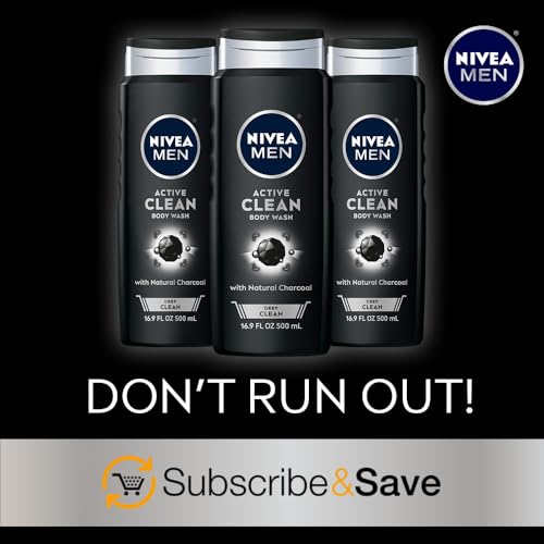 NIVEA MEN DEEP Active Clean Charcoal Body Wash, Exfoliating Body Wash for Men with Natural Charcoal, 3 Pack of 16.9 Fl Oz Bottles - Image 6