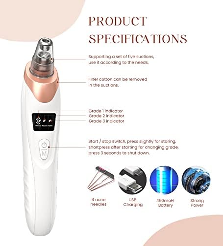 2024 Newest Blackhead Remover Pore Vacuum,Facial Pore Cleaner-5 Suction Power,5 Probes,USB Rechargeable Blackhead Vacuum Kit Electric Acne Extractor Tool for Women - Image 4