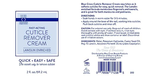 Blue Cross Cuticle Remover Cream for Dry Damaged Cuticles, Moisturizing Cuticle Softener for Nails, Professional Nail + Cuticle Care for Dry Manicures, Brittle Nails, Hang Nails, Made in USA, 2oz - Image 7