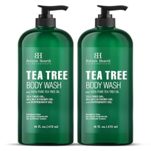 Botanic Hearth Tea Tree Body Wash - 16 fl oz - Helps Soothe Itchy, Dry Skin, Antifungal Body Wash with 100% Pure Tea Tree Oil - Sulfate Free, Paraben Free, for Men and Women Set of 2
