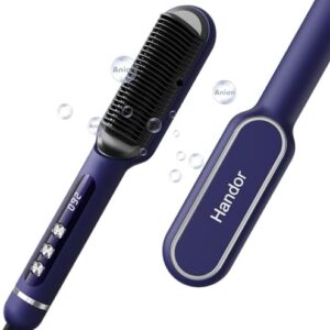 Advanced Negative Ionic Hair Straightener Brush with 9 Temp Settings & Anti-Scald LED Display, 20s Fast Heating 250°F to 410°F, Effortless Styling for Silky Smooth, Frizz-Free Hair, Blue