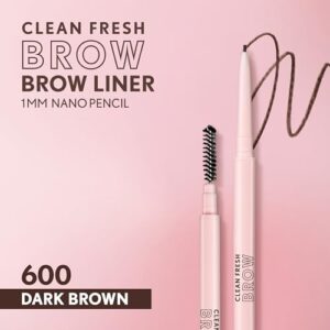 Covergirl Clean Fresh Brow Nano, 600 Dark Brown, Eyebrow Pencil, Ultra-Precise Tip, Waterproof, Transfer-Resistant, Built-In Spoolie, Vegan Formula, 0.001oz