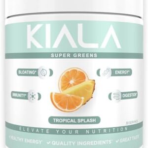 Kiala Nutrition Super Greens, Organic Greens Powder with Spirulina & Chlorella for Digestion, Gut Health, Immunity & Energy, Gluten Free, Vegan, Daily Support for Women, Tropical Splash, 30 Servings