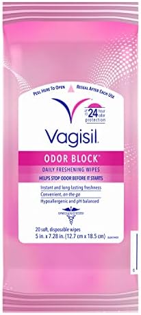 Vagisil Odor Block Daily Freshening Wipes for Feminine Hygiene in Resealable Pouch, Gynecologist Tested & Hypoallergenic, 20 Wipes (Pack of 1) - Image 7