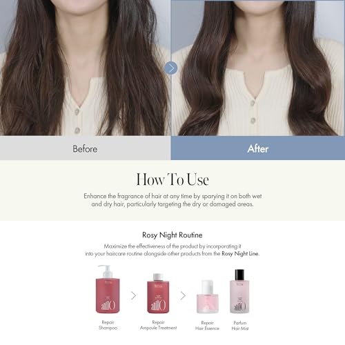 Rosy Night Vegan Hair Perfume Long-Lasting Floral Musky Scented with Damask Rose Extract, Rosehip Oil, Peptide Complex for All Hair Type, Free of Silicone & Parabens (3.38 fl. Oz) - Image 6