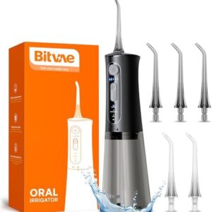 Bitvae Water Dental Flosser for Teeth, Cordless Water Teeth Cleaner Picks, 3 Modes 5 Intensities, IPX7 Waterproof, Rechargeable Water Dental Picks for Cleaning - Black