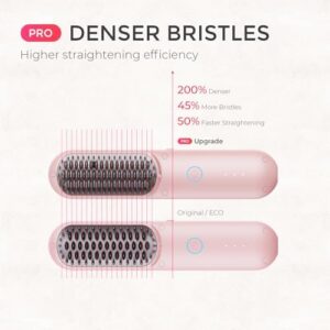 TYMO Cordless Hair Straightener Brush – Porta PRO Portable Straightening Brush for Travel, Mini Ionic Hot Comb Straightener for Women, Lightweight on-The-go, Cordless & Fast Charger Dual Power, Pink