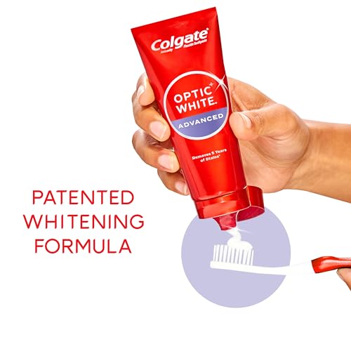 Colgate Optic White Advanced Hydrogen Peroxide Toothpaste, Teeth Whitening Toothpaste Pack, Enamel-Safe Formula, Helps Remove Tea, Coffee, and Wine Stains, Sparkling White, 3 Pack, 3.2 oz - Image 4
