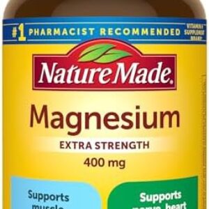 Nature Made Extra Strength Magnesium Oxide 400 mg, Magnesium Supplement for Muscle, Nerve, Bone and Heart Support, 110 Softgels, 110 Day Supply