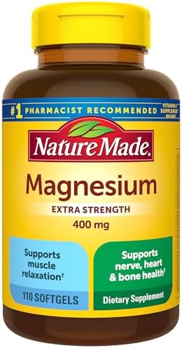 Nature Made Extra Strength Magnesium Oxide 400 mg, Magnesium Supplement for Muscle, Nerve, Bone and Heart Support, 110 Softgels, 110 Day Supply