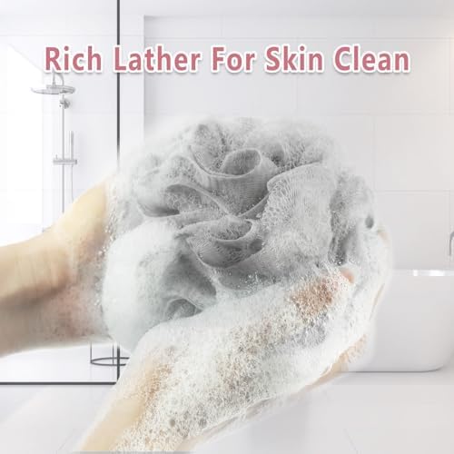 Shower Loofah Bath Sponge, 60G Loofah Exfoliating Body Scrubber, 4 Color Mesh Shower Pouf Balls for Body Wash (Ice Cream) - Image 5