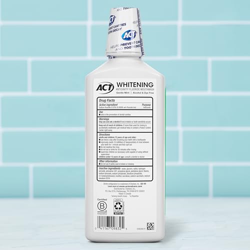 ACT Whitening + Anticavity Fluoride Mouthwash 16.9 fl. oz. With Zero Alcohol, Dye Free, Gentle Mint - Image 2