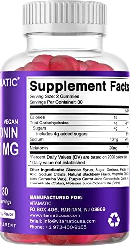 Vitamatic Melatonin 20mg Gummies for Adults, 30 Servings - 60 Vegetarian Gummies - Non-Habit Forming Supplement (60 Gummies (Pack of 1)) - Image 6