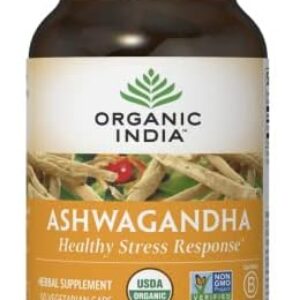 ORGANIC INDIA Ashwagandha Capsules - Organic Ashwagandha Supplement - Vegan Ashwagandha Root, Gluten-Free, Kosher, Non-GMO, Supports Stress Relief, Energy, and Sleep - 90 Capsules