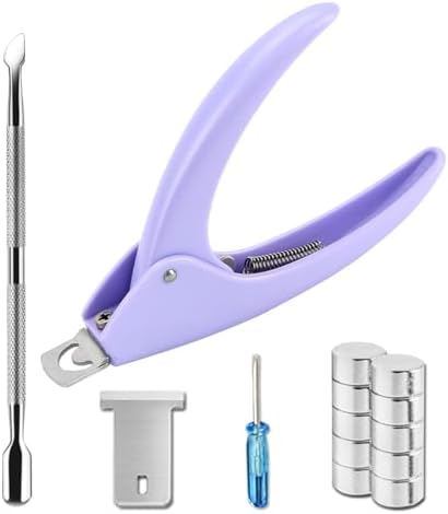 Acrylic Nail Clippers with Magnets Sizer, Fake Acrylic Nail Cutter for Nail Tips False Gel Nail Tips Cutters, Artificial Nail Tip Trimmer Almond Nail Shaper Nail Tools with Cuticle Pusher