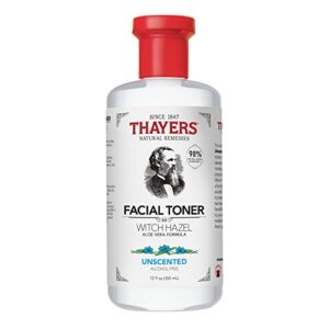 THAYERS Alcohol-Free, Hydrating, Unscented Witch Hazel Facial Toner with Aloe Vera Formula, Vegan, Dermatologist Tested and Recommended, 12 Oz
