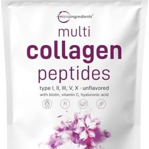 Micro Ingredients Multi Collagen Protein Powder, 2 Pounds – Type I,II,III,V,X with Biotin, Hyaluronic Acid, Vitamin C – Unflavored Collagen Peptides – Keto & Paleo Friendly, Easy Dissolve, Non-GMO