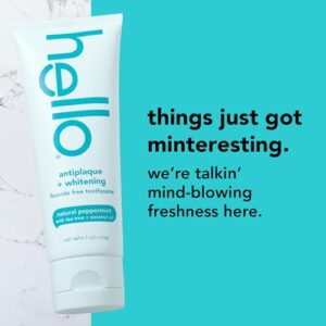 Hello Antiplaque Toothpaste, Fluoride Free for Teeth Whitening with Natural Peppermint Flavor and Tea Tree Oil, Peroxide Free, Gluten Free, SLS Free, 3 Pack, 4.7 OZ Tubes