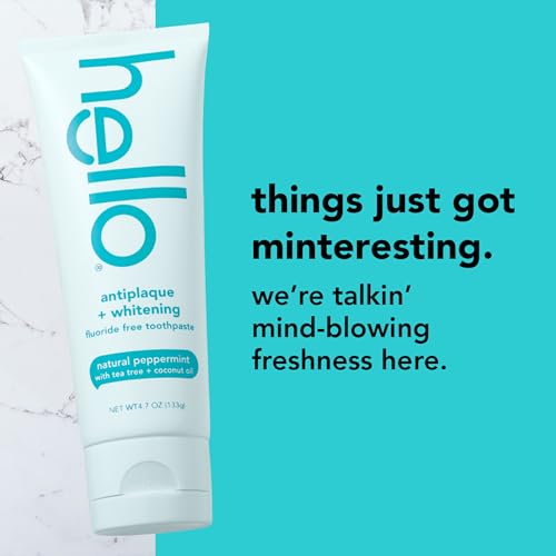Hello Antiplaque Toothpaste, Fluoride Free for Teeth Whitening with Natural Peppermint Flavor and Tea Tree Oil, Peroxide Free, Gluten Free, SLS Free, 3 Pack, 4.7 OZ Tubes - Image 2