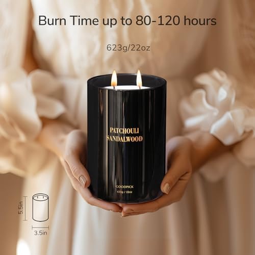 Goodpick Patchouli Sandalwood Candles 22 oz, Candles for Home Scented, Black Soy Candles, Mens Scented Candles, Large Jar Candle, Luxury Aromatherapy Candle, Gifts for Him, Boyfriend, Dad, 2 Wicks - Image 3