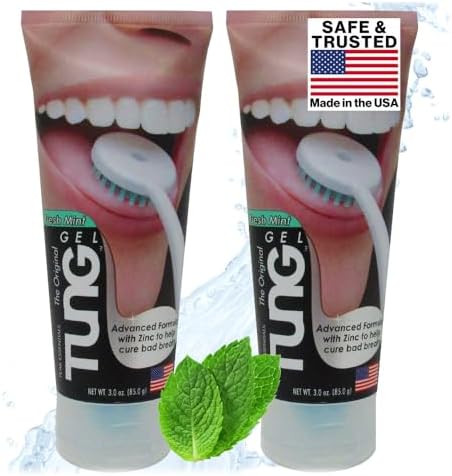 Tung Tongue Gel | Fresh Mint Tongue Cleaning Paste | Bad Breath and Halitosis | Mouth Odor Eliminator | Use with Tongue Brushes & Scrapers | Made in America (2 Pack)