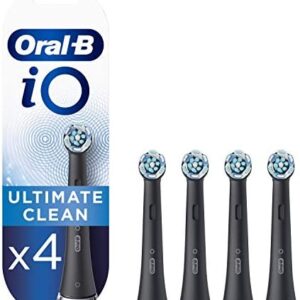 Oral-B iO Ultimate Clean Electric Toothbrush Head, Twisted & Angled Bristles for Deeper Plaque Removal, Pack of 4, Suitable for Mailbox, Black