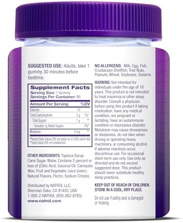 Natrol Melatonin Gummies, Sleep Support for Adults, 5 mg Melatonin Supplement for Sleeping, 90 Strawberry-Flavored Gummies, Up to a 90 Day Supply - Image 10