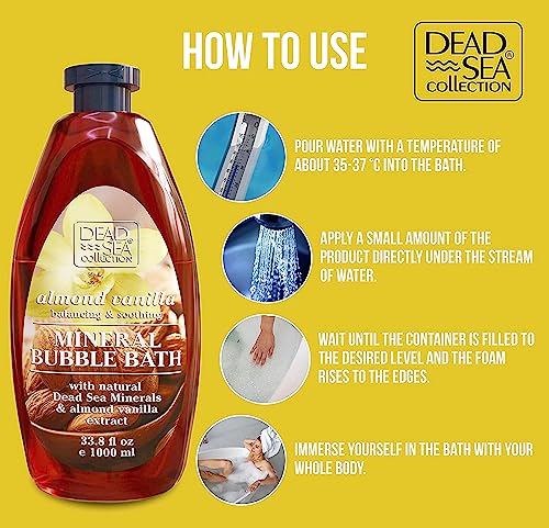 Dead Sea Collection Bubble Bath with Almond Vanilla for Women and Men - Sweet Almond Oil and Dead Sea Salt - Nourishing and Moisturizing Skin - Pack of 2 (67.6 fl.oz) - Image 5