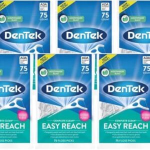 DenTek Complete Clean Easy Reach Floss Picks, Advanced Fluoride Coating, Mouthwash Blast Flavor, 75 ct. (Pack of 6)