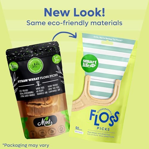 SMARTLIFECO Biodegradable Dental Floss Picks - Plant Based Handle, Thin Thread Tooth Flossers for Adults & Kids, Eco Friendly Toothpick Soft on Gum & Teeth, Compostable Zero Waste Vegan, 100 Mint - Image 2