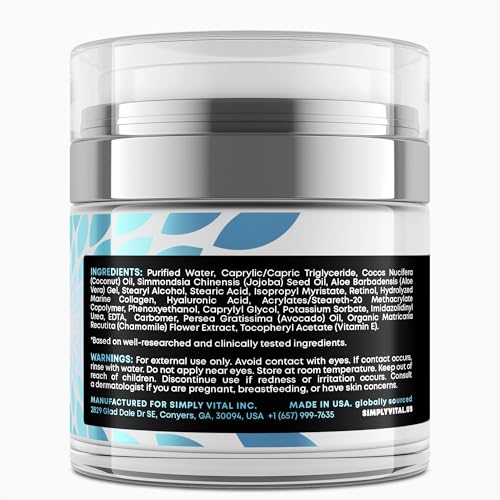 SimplyVital Collagen, Retinol & Hyaluronic Acid Cream - Anti-Aging Face Moisturizer for Face, Neck & Décolleté - Made in USA, Daily Moisturizer Face Cream - 1.7 fl.oz. - Image 9
