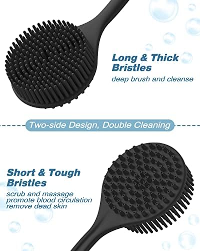 Manmihealth Silicone Back Scrubber & Soft Bath Glove Set 4 PCS(Thick Bristles), Super-Exfoliating Body Scrubber & Super-Lathering Shower Brush Combination, with 2 Free Hooks (Black) - Image 3