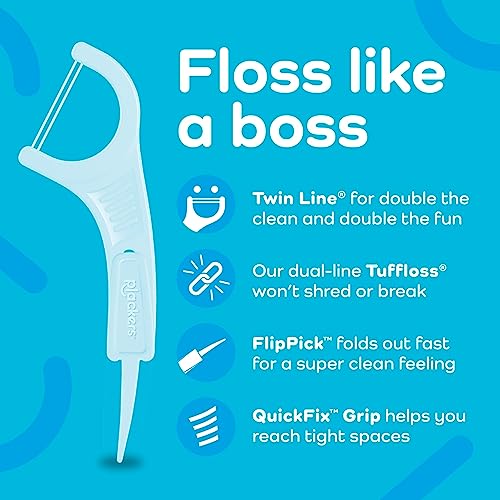 Plackers Twin-Line Dental Flossers, Cool Mint Flavor, Dual Action Flossing System, Easy Storage, Super Tuffloss, 2X The Clean, 300 Count (Pack of 1) - Image 3