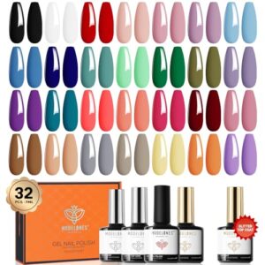 modelones 32 PCS Gel Nail Polish Set, 28 Colors Fall Winter Gel Polish with No Wipe Base Coat, Glitter & Glossy & Matte Top Coat Black Brown Red Purple Soak Off LED Nail Art Kit Salon at Home