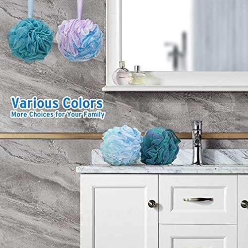 Bath Shower Loofah Sponge 60g Bath Mesh Pouf Shower Ball Body Scrubber Exfoliating Bath Sponge for Women and Men, Set of 4, Flower - Image 6