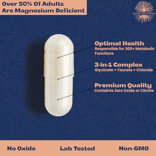 Triple Magnesium Complex 500mg from Magnesium Glycinate 1250mg, Magnesium Taurate 625mg, Magnesium Chloride 500mg - Premium, High Absorption Chelated Magnesium Supplement - 90 Capsules Made in USA - Image 3
