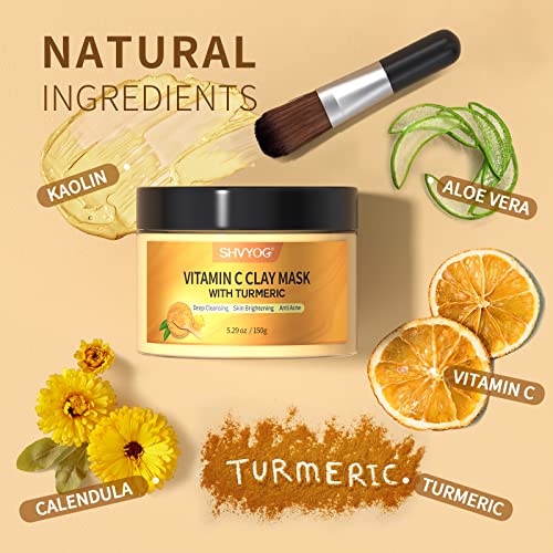 Vitamin C Face Mask with Kaolin Clay and Turmeric for Dark Spots, Dull Skin, Skincare Facial Mask for Controlling Oil and Refining Pores 5.29 Oz - Image 2