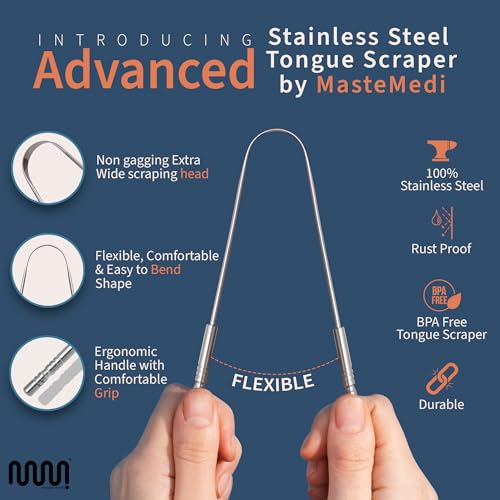 MasterMedi Tongue Scraper for Adults, 100% Stainless Steel Tongue Scrubber for Bad Breath, Easy to Use, Tongue Cleaner for Oral Care & Hygiene (Set of 3 (with Travel Case)) - Image 4