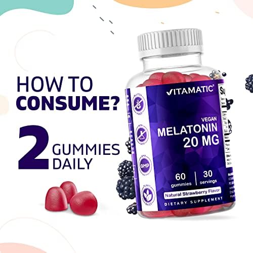 Vitamatic Melatonin 20mg Gummies for Adults, 30 Servings - 60 Vegetarian Gummies - Non-Habit Forming Supplement (60 Gummies (Pack of 1)) - Image 4