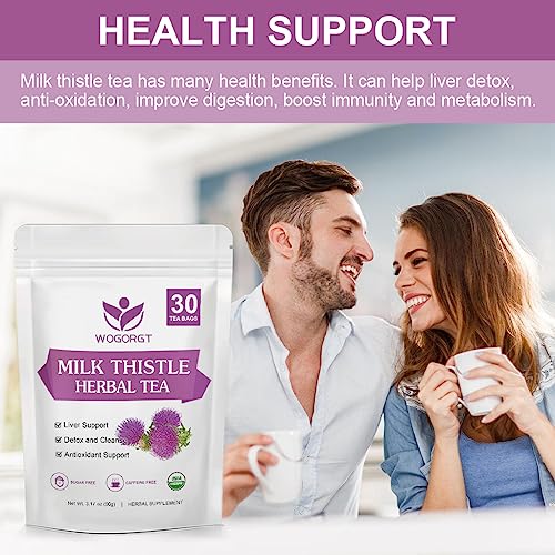 WOGORGT Dried Milk Thistle Tea - Organic Milk Thistle Herbal Tea for Liver Cleanse, Antioxidant and Immune Support, Caffeine Free - 30 Tea Bags - Image 4