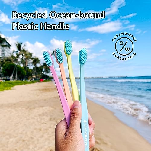 Cocofloss Cocobrush, Ultra-Soft Manual Toothbrush, Dentist-Designed, Gentle on Gums, Made from Recycled Plastic, Tickled Pink - Image 3