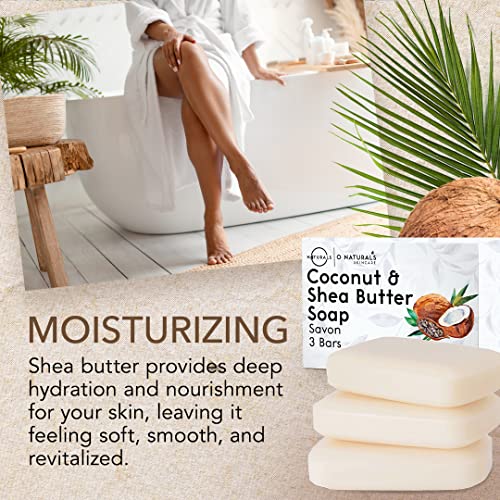 O NATURALS 3-Pack Organic Coconut & Shea Butter Soap Bar 4oz each Set - 100% Vegan Cold Process Bar Soap Scented Premium Essential Handmade Soap - Natural Soap for Men Women, Face, Body - Image 2